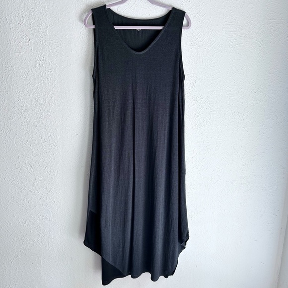 Eileen Fisher Sleeveless Organic Linen Asymmetrical Midi Dress Sz Large Black - Picture 1 of 6